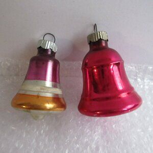 Shiny Brite Glass Bell Christmas Ornaments Vintage Lot of 2 Pink & Striped